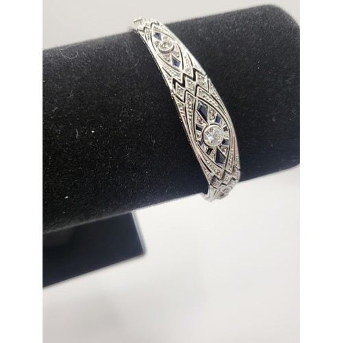 26 - Belle Epoque 18ct Diamond & Sapphire Bracelet Has Small Chip on Main Stone Item Weighs 12.1g Has... 