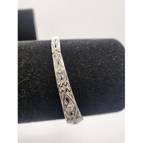 26 - Belle Epoque 18ct Diamond & Sapphire Bracelet Has Small Chip on Main Stone Item Weighs 12.1g Has... 