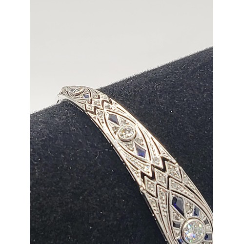 26 - Belle Epoque 18ct Diamond & Sapphire Bracelet Has Small Chip on Main Stone Item Weighs 12.1g Has... 