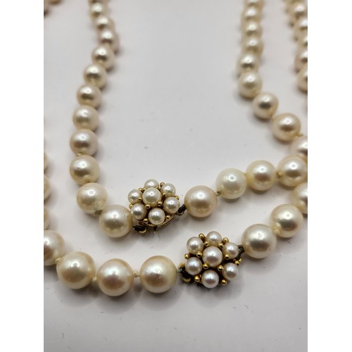 27 - Two Sets of Pearls with JKa kohle Hallmarked 9ct Gold Clasps Complete Weight of Pearls 87g Length On... 