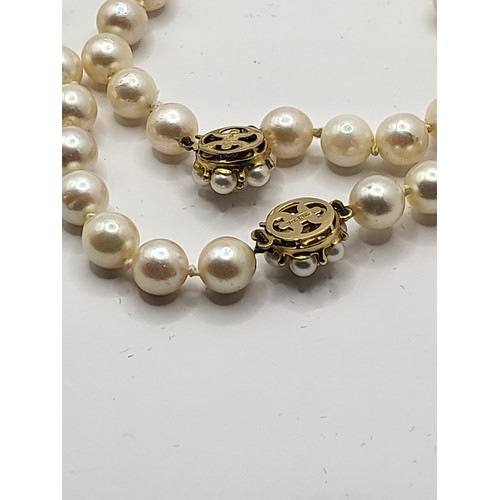 27 - Two Sets of Pearls with JKa kohle Hallmarked 9ct Gold Clasps Complete Weight of Pearls 87g Length On... 