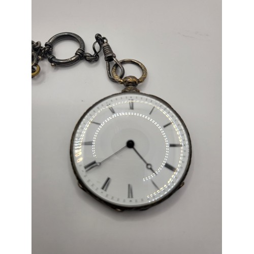 29 - White Metal Pocket Watch & Chain Not Working but Good Looking Condition