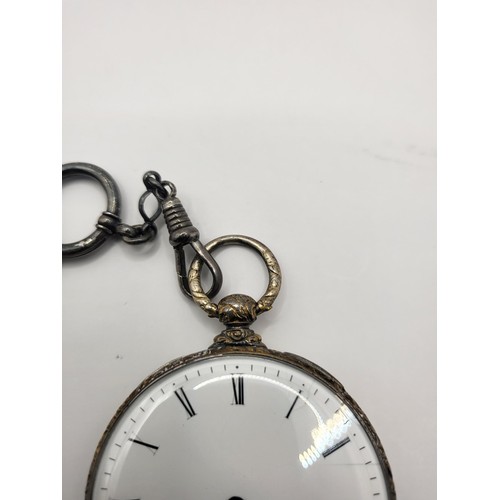 29 - White Metal Pocket Watch & Chain Not Working but Good Looking Condition