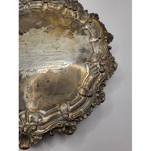 51 - Sterling Silver Tray on Scroll Flower Feet Weighs 484g Edinburgh 1832 Leonard Urquhart Item Measures... 