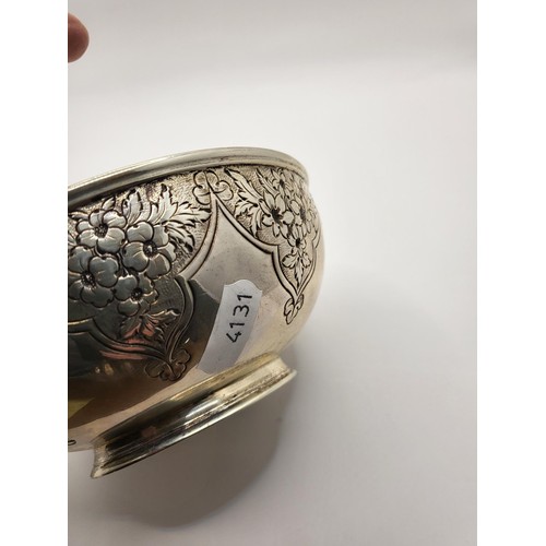 52 - Sterling Silver Bowl with Floral Design Weighs 199g Inscription says From Her Godfather 1862 the Ite... 