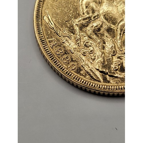 65 - 1889 22ct Gold Sovereign Melbourne Mint Nice Looking Condition