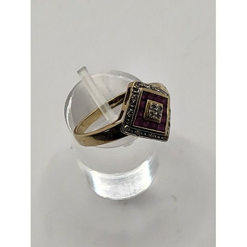 74 - 9ct Gold Diamond & Ruby Ring Weighs 2.1g Size N