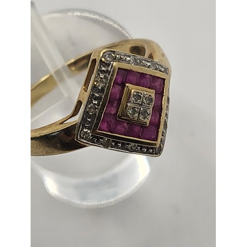 74 - 9ct Gold Diamond & Ruby Ring Weighs 2.1g Size N