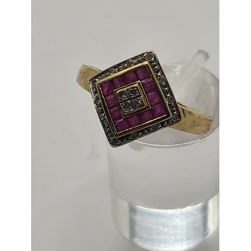 74 - 9ct Gold Diamond & Ruby Ring Weighs 2.1g Size N