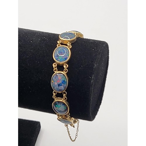 77 - 9ct Gold Mosaic Opal Bracelet Measures 16cm Unclasped Weighs 11g