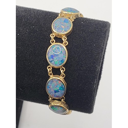 77 - 9ct Gold Mosaic Opal Bracelet Measures 16cm Unclasped Weighs 11g