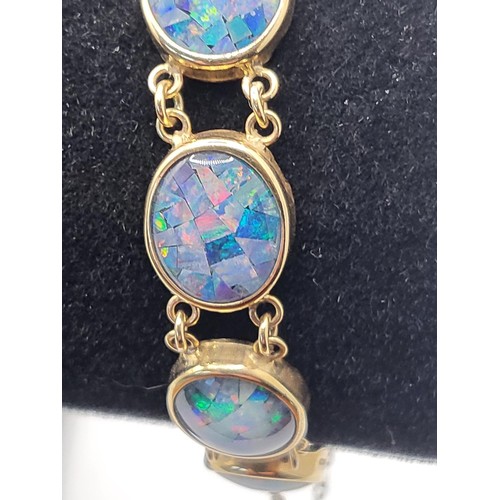 77 - 9ct Gold Mosaic Opal Bracelet Measures 16cm Unclasped Weighs 11g