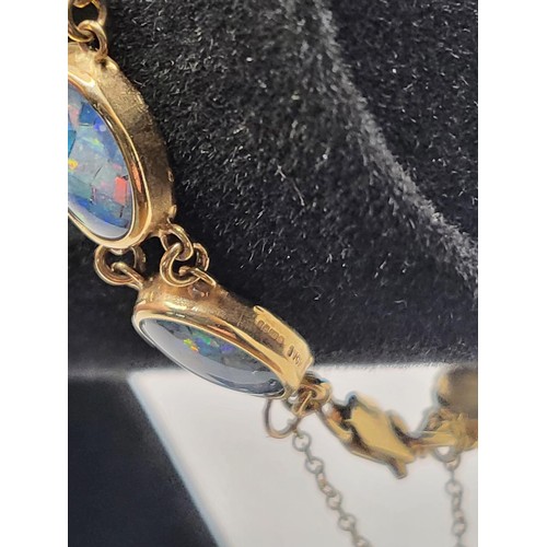 77 - 9ct Gold Mosaic Opal Bracelet Measures 16cm Unclasped Weighs 11g