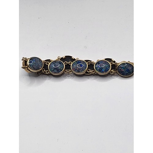 77 - 9ct Gold Mosaic Opal Bracelet Measures 16cm Unclasped Weighs 11g