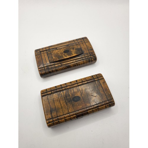 97 - Antique Treen Wood Puzzle Snuff Boxes Both Measure 9.5cm Long by 5.5cm Wide