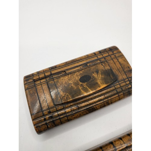 97 - Antique Treen Wood Puzzle Snuff Boxes Both Measure 9.5cm Long by 5.5cm Wide