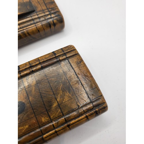 97 - Antique Treen Wood Puzzle Snuff Boxes Both Measure 9.5cm Long by 5.5cm Wide