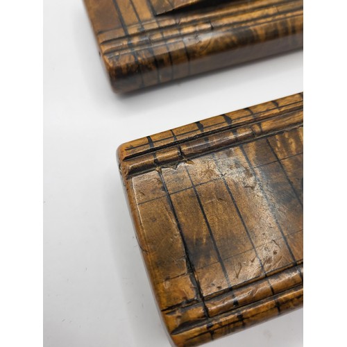 97 - Antique Treen Wood Puzzle Snuff Boxes Both Measure 9.5cm Long by 5.5cm Wide