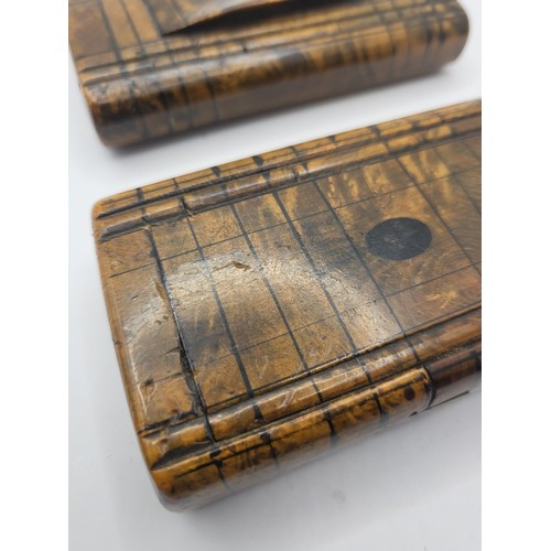 97 - Antique Treen Wood Puzzle Snuff Boxes Both Measure 9.5cm Long by 5.5cm Wide