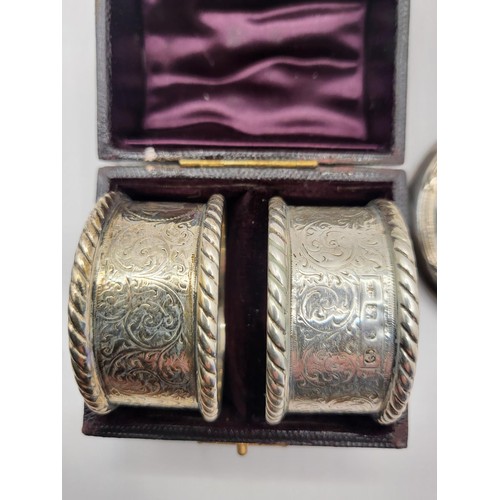 98 - Pair of Sterling Silver Cased Napkin Rings along with Small Miniature Sterling Mirror Napkins Weigh ... 