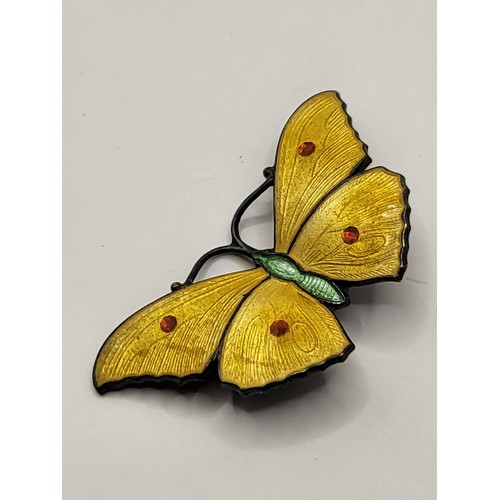 105 - Four Sterling Silver Brooches Includes Yellow Enamel Butterfly by John Atkins & Sons , Citrine &... 