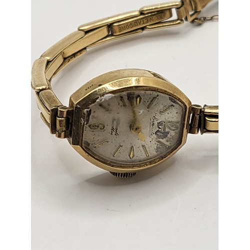 111 - 9ct Gold Ladies Vintage Everite Watch Only The Movement Cover is Gold Strap is Plated Watch Face is ... 