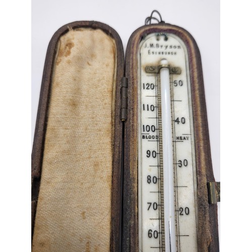 56 - 19th Century Cased Travelling Thermometer by J.M.Bryson Edinburgh Measures 14cm Tall & 3cm Wide