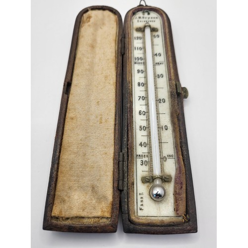 56 - 19th Century Cased Travelling Thermometer by J.M.Bryson Edinburgh Measures 14cm Tall & 3cm Wide