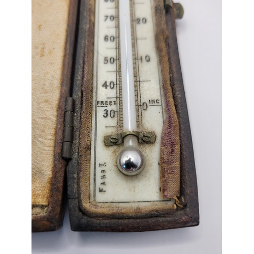 56 - 19th Century Cased Travelling Thermometer by J.M.Bryson Edinburgh Measures 14cm Tall & 3cm Wide