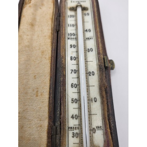 56 - 19th Century Cased Travelling Thermometer by J.M.Bryson Edinburgh Measures 14cm Tall & 3cm Wide