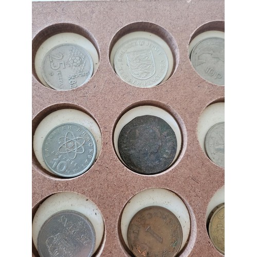 19 - Collection of Coins in Drawer Cabinet Mix Different Nationalities Includes British, Chinese, Europea... 