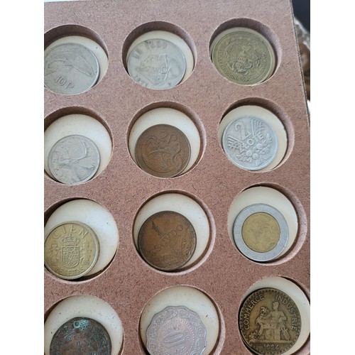 19 - Collection of Coins in Drawer Cabinet Mix Different Nationalities Includes British, Chinese, Europea... 