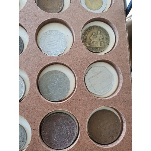 19 - Collection of Coins in Drawer Cabinet Mix Different Nationalities Includes British, Chinese, Europea... 