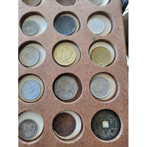 19 - Collection of Coins in Drawer Cabinet Mix Different Nationalities Includes British, Chinese, Europea... 