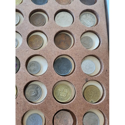 19 - Collection of Coins in Drawer Cabinet Mix Different Nationalities Includes British, Chinese, Europea... 