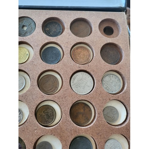 19 - Collection of Coins in Drawer Cabinet Mix Different Nationalities Includes British, Chinese, Europea... 