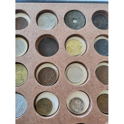 19 - Collection of Coins in Drawer Cabinet Mix Different Nationalities Includes British, Chinese, Europea... 