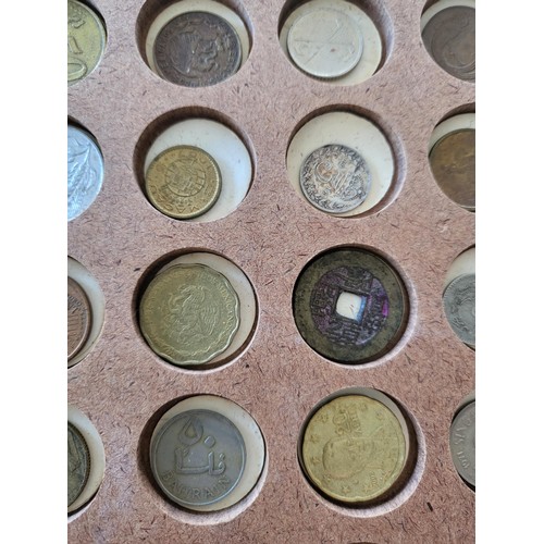 19 - Collection of Coins in Drawer Cabinet Mix Different Nationalities Includes British, Chinese, Europea... 