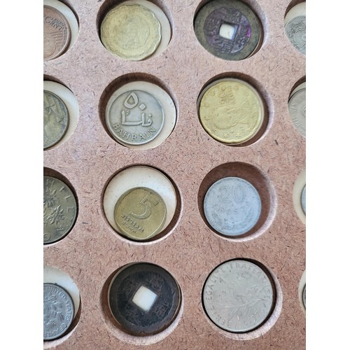 19 - Collection of Coins in Drawer Cabinet Mix Different Nationalities Includes British, Chinese, Europea... 