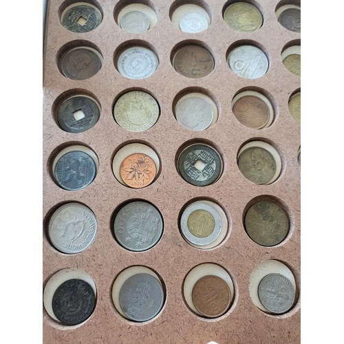 19 - Collection of Coins in Drawer Cabinet Mix Different Nationalities Includes British, Chinese, Europea... 