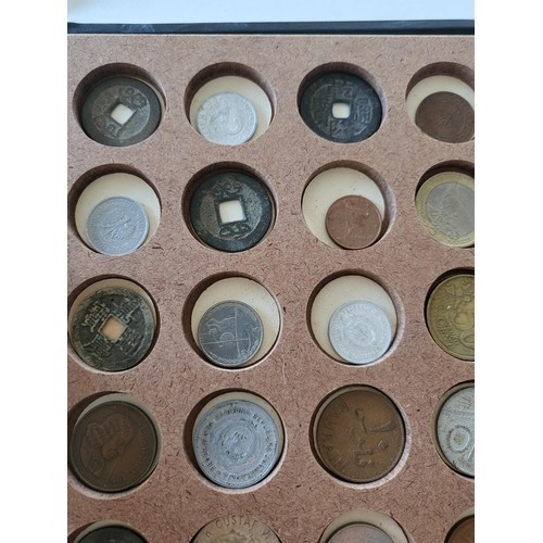 19 - Collection of Coins in Drawer Cabinet Mix Different Nationalities Includes British, Chinese, Europea... 