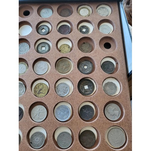 19 - Collection of Coins in Drawer Cabinet Mix Different Nationalities Includes British, Chinese, Europea... 