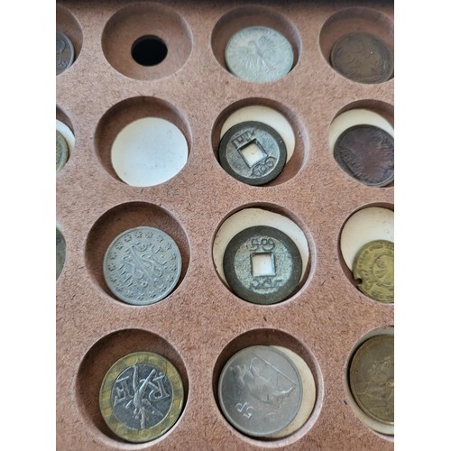 19 - Collection of Coins in Drawer Cabinet Mix Different Nationalities Includes British, Chinese, Europea... 