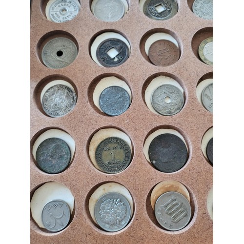 19 - Collection of Coins in Drawer Cabinet Mix Different Nationalities Includes British, Chinese, Europea... 