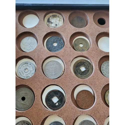 19 - Collection of Coins in Drawer Cabinet Mix Different Nationalities Includes British, Chinese, Europea... 