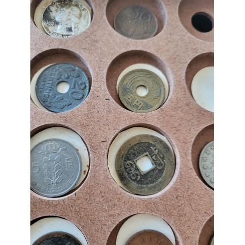 19 - Collection of Coins in Drawer Cabinet Mix Different Nationalities Includes British, Chinese, Europea... 