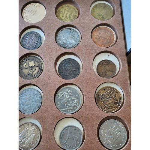 19 - Collection of Coins in Drawer Cabinet Mix Different Nationalities Includes British, Chinese, Europea... 