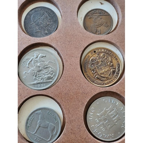 19 - Collection of Coins in Drawer Cabinet Mix Different Nationalities Includes British, Chinese, Europea... 