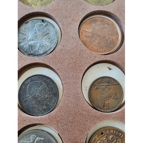 19 - Collection of Coins in Drawer Cabinet Mix Different Nationalities Includes British, Chinese, Europea... 