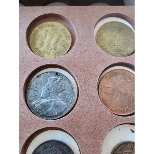 19 - Collection of Coins in Drawer Cabinet Mix Different Nationalities Includes British, Chinese, Europea... 